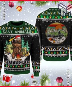 Christmas Save Animals Bear Camping Knitting Pattern 3D Fullprint Sweater All Over Print Ugly Christmas Sweater