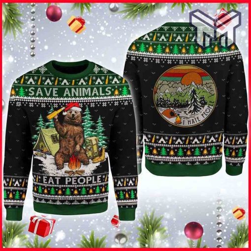 Christmas Save Animals Bear Camping Knitting Pattern 3D Fullprint Sweater All Over Print Ugly Christmas Sweater