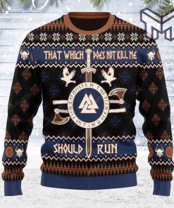 Christmas Snowflake Pattern Poleax Sword Dove That Which Not Kill Me Should Run Viking Mythology For Unisex Christmas All Over Print Ugly Christmas Sweater