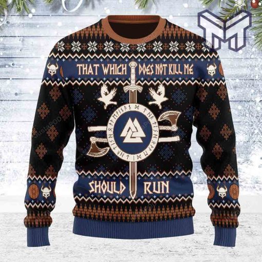Christmas Snowflake Pattern Poleax Sword Dove That Which Not Kill Me Should Run Viking Mythology For Unisex Christmas All Over Print Ugly Christmas Sweater