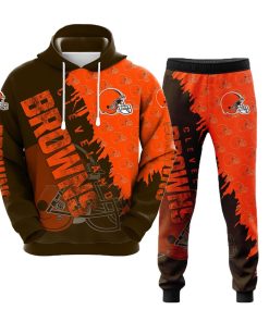 Cleveland Browns Men's Hooded Tracksuit 2Pcs Jogging Sweatsuit Sports Suit