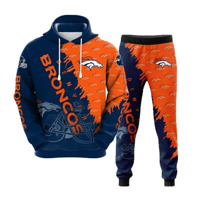 Denver Broncos Men's Hooded Tracksuit 2Pcs Jogging Sweatsuit Sports Suit Gift