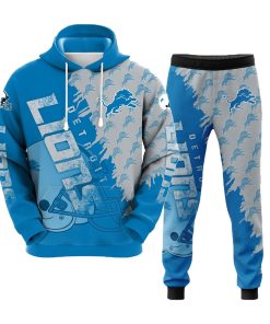 Detroit Lions Men's Hooded Tracksuit 2Pcs Jogging Sweatsuit Sports Suit Gift