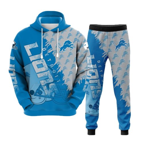 Detroit Lions Men's Hooded Tracksuit 2Pcs Jogging Sweatsuit Sports Suit Gift