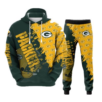 Green Bay Packers Men's Hooded Tracksuit 2Pcs Jogging Sweatsuit Sports Suit