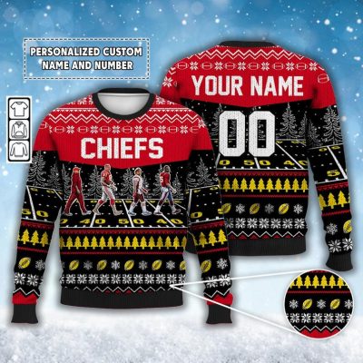 Custom Chiefs Walking Abbey Road Ugly Christmas Sweater Football 