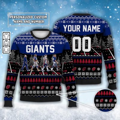 Custom Giants Walking Abbey Road Ugly Christmas Sweater Football