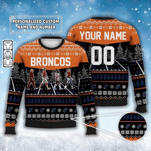 Custom Broncos Walking Abbey Road Ugly Christmas Sweater