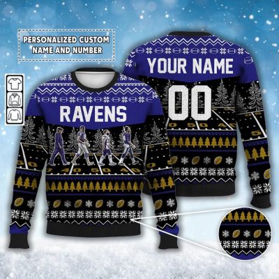 Custom Ravens Walking Abbey Road Ugly Christmas Sweater Football