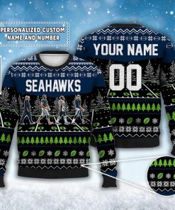 Custom Seahawks Walking Abbey Road Ugly Christmas Sweater Football