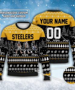 Custom Steelers Walking Abbey Road Ugly Christmas Sweater Football