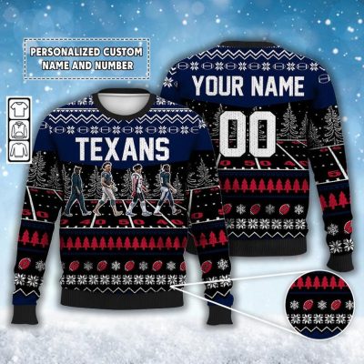 Custom Texans Walking Abbey Road Ugly Christmas Sweater Football