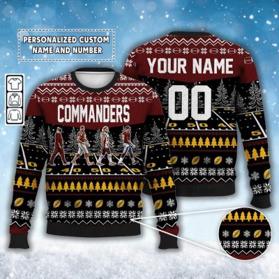Custom Commanders Walking Abbey Road Ugly Christmas Sweater Football 