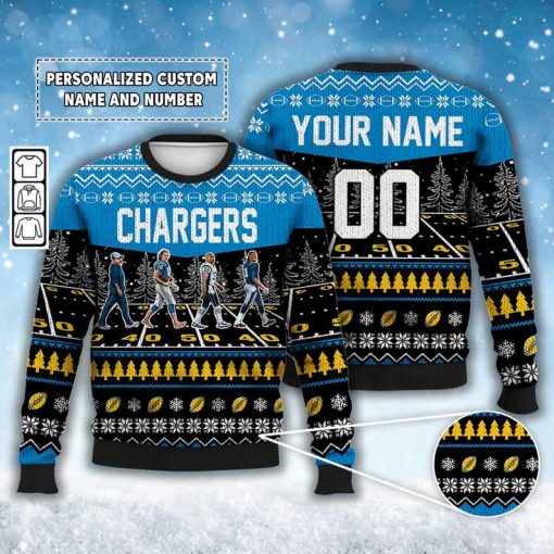 Custom Chargers Walking Abbey Road Ugly Christmas Sweater Football