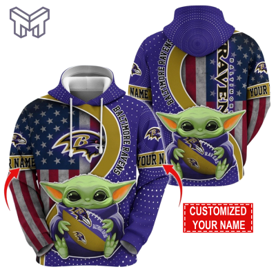 Personalized NFL Baltimore Ravens Hoodie Baby Yoda Unisex Hoodie For Fans