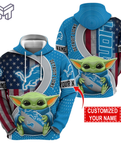 Personalized NFL Detroit Lions Hoodie Baby Yoda Unisex Hoodie For Fans