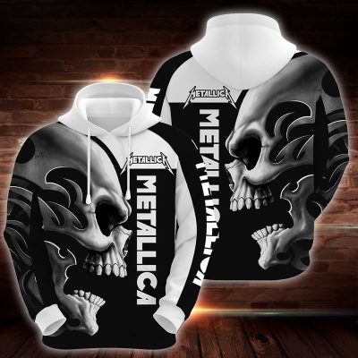 Metallica Skull Black White Pullover Hoodie