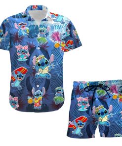 Dancing Stitch Navy Summer Tropical Print Disney Hawaiian Button Down Shirt Shorts Set Unisex Outfits