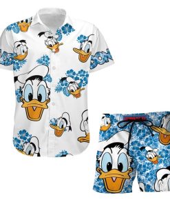 Donald Duck Hibiscus Summer Tropical Print Disney Hawaiian Button Down Shirt Shorts Set Unisex Outfits