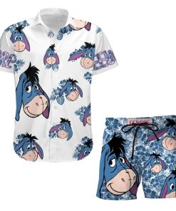 Eeyore Donkey Hibiscus Summer Tropical Print Disney Hawaiian Button Down Shirt Shorts Set Unisex Outfits