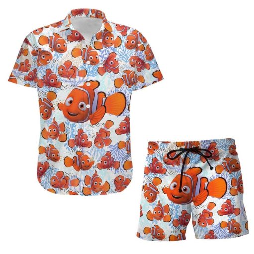 Finding Nemo Fish Summer Tropical Print Disney Hawaiian Button Down Shirt Shorts Set Unisex Outfits