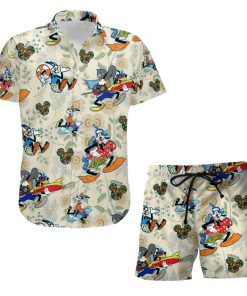 Goofy Dog Surf Snorkel Summer Tropical Print Disney Hawaiian Button Down Shirt Shorts Set Unisex Outfits