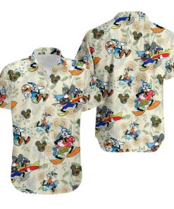 Goofy Dog Surf Snorkel Summer Tropical Print Disney Hawaiian Button Down Shirt Shorts Set Unisex Outfits