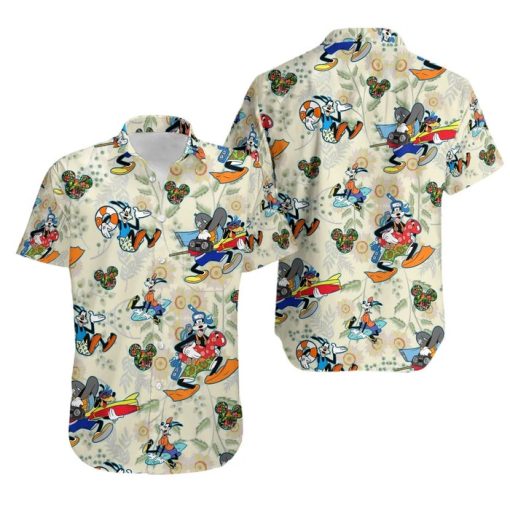 Goofy Dog Surf Snorkel Summer Tropical Print Disney Hawaiian Button Down Shirt Shorts Set Unisex Outfits