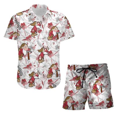 Grumpy Dwarf Hammer Summer Tropical Print Disney Hawaiian Button Down Shirt Shorts Set Unisex Outfits