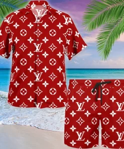 Louis Vuitton Red Luxury Brand Fashion Hawaii Set