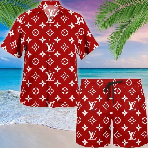 Louis Vuitton Red Luxury Brand Fashion Hawaii Set