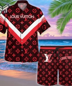 Louis Vuitton Red Luxury Brand Premium Fashion Hawaii Set