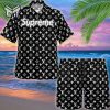 Louis Vuitton Supreme White Logo Black Luxury Brand Premium Fashion Hawaii Set