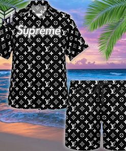 Louis Vuitton Supreme White Logo Black Luxury Brand Premium Fashion Hawaii Set