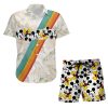 Mickey Rainbow Stripe Summer Tropical Print Disney Hawaiian Button Down Shirt Shorts Set Unisex Outfits