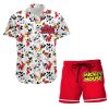 Mickey Mouse Red White Yellow Patterns Summer Disney Hawaiian Button Down Shirt Shorts Set Unisex Outfits