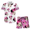 Minnie Mouse Floral Summer Tropical Print Disney Hawaiian Button Down Shirt Shorts Set Unisex Outfits