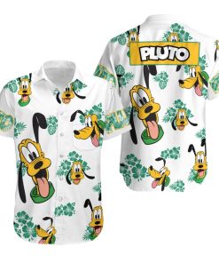 Pluto Dog Hibiscus Summer Tropical Print Disney Hawaiian Button Down Shirt Shorts Set Unisex Outfits