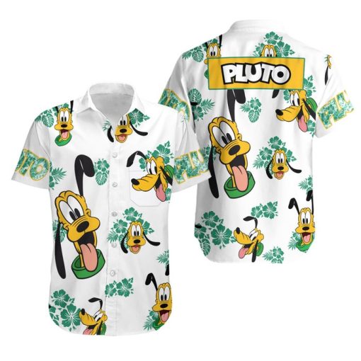 Pluto Dog Hibiscus Summer Tropical Print Disney Hawaiian Button Down Shirt Shorts Set Unisex Outfits