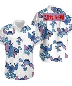 Stitch Blue Hibiscus Summer Tropical Print Disney Hawaiian Button Down Shirt Shorts Set Unisex Outfits