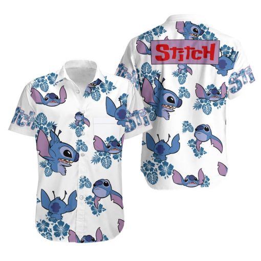 Stitch Blue Hibiscus Summer Tropical Print Disney Hawaiian Button Down Shirt Shorts Set Unisex Outfits