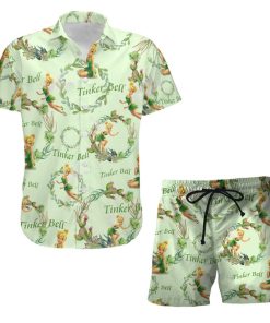 Tinker Bell Wreath Summer Tropical Print Disney Hawaiian Button Down Shirt Shorts Set Unisex Outfits