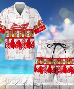 Tropical Pineapple Budweiser Hawaiian Shirt And Shorts Set