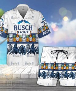 Tropical Pineapple Busch Light Hawaiian Shirt And Shorts Set