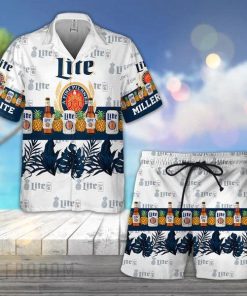 Tropical Pineapple Miller Lite Hawaiian Shirt And Shorts Set