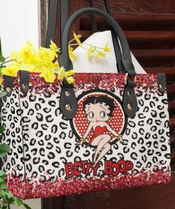 Betty Boop Black Leather Bag For Women Gift Type01