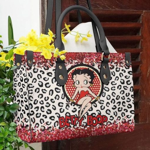 Betty Boop Black Leather Bag For Women Gift Type01