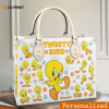 Tweety Bird Custom Name Leather Handbag For Women Gift