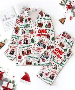 1D Christmas Pajamas Set, World Tour Band Satin Pajamas, O.ne D.irection Christmas Satin Pajamas_1