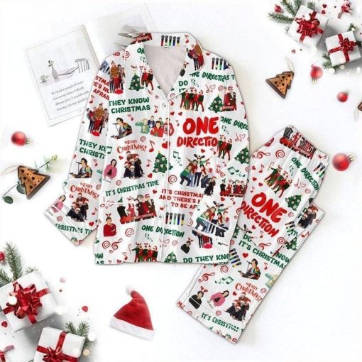 1D Christmas Pajamas Set, World Tour Band Satin Pajamas, O.ne D.irection Christmas Satin Pajamas_1